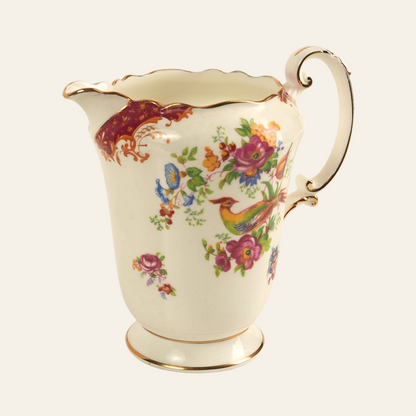 Decorative ceramic pitcher with floral and bird patterns - Authentic antique piece 