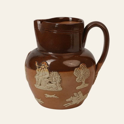 Royal Doulton Stoneware Jug with Moulded Farming Scenes, Edwardian