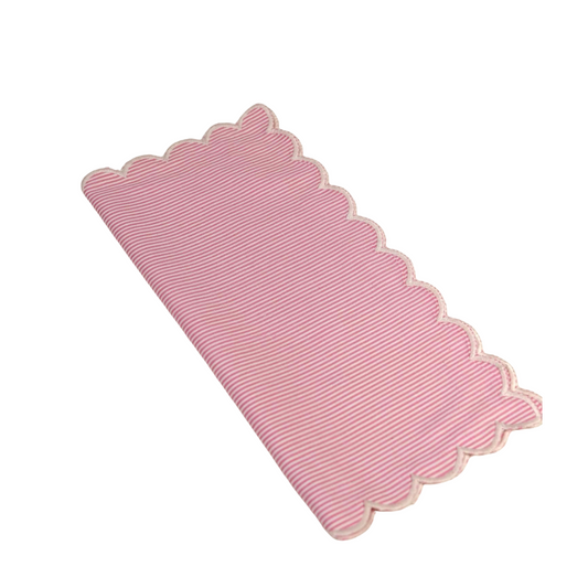 Pink Stripe Cotton Napkins with Scalloped Edge | Set of 2