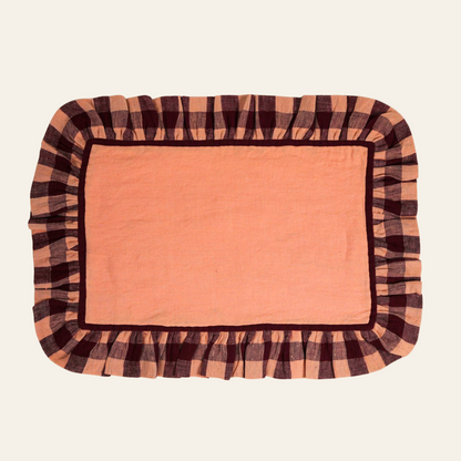 Rectangular placemat with checkered border -pure linen 