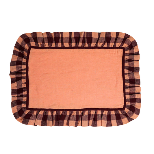 Peach Linen With Gingham Frill Placemats | Set of 2