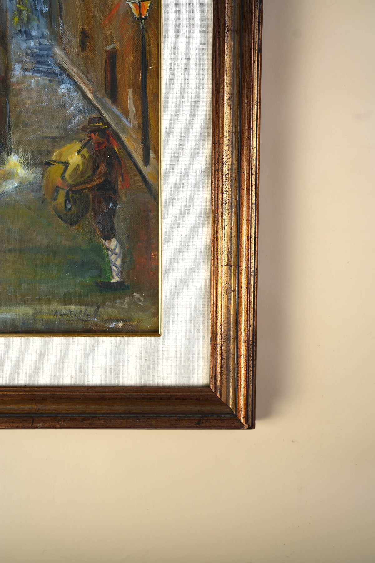 Vintage Oil Painting — Night Alley with Musicians