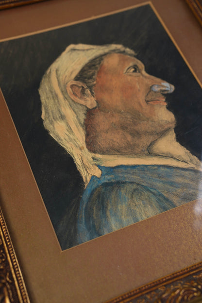 Vintage Pastel Portrait Study — Man in Profile