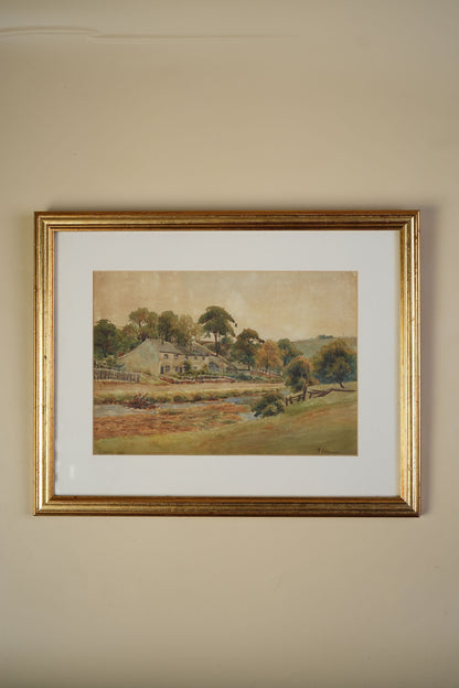 Vintage Watercolour — Cottages by the Stream