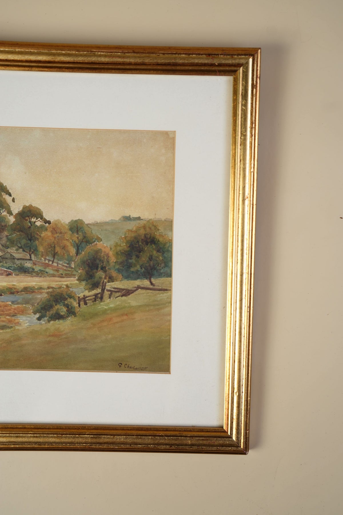 Vintage Watercolour — Cottages by the Stream
