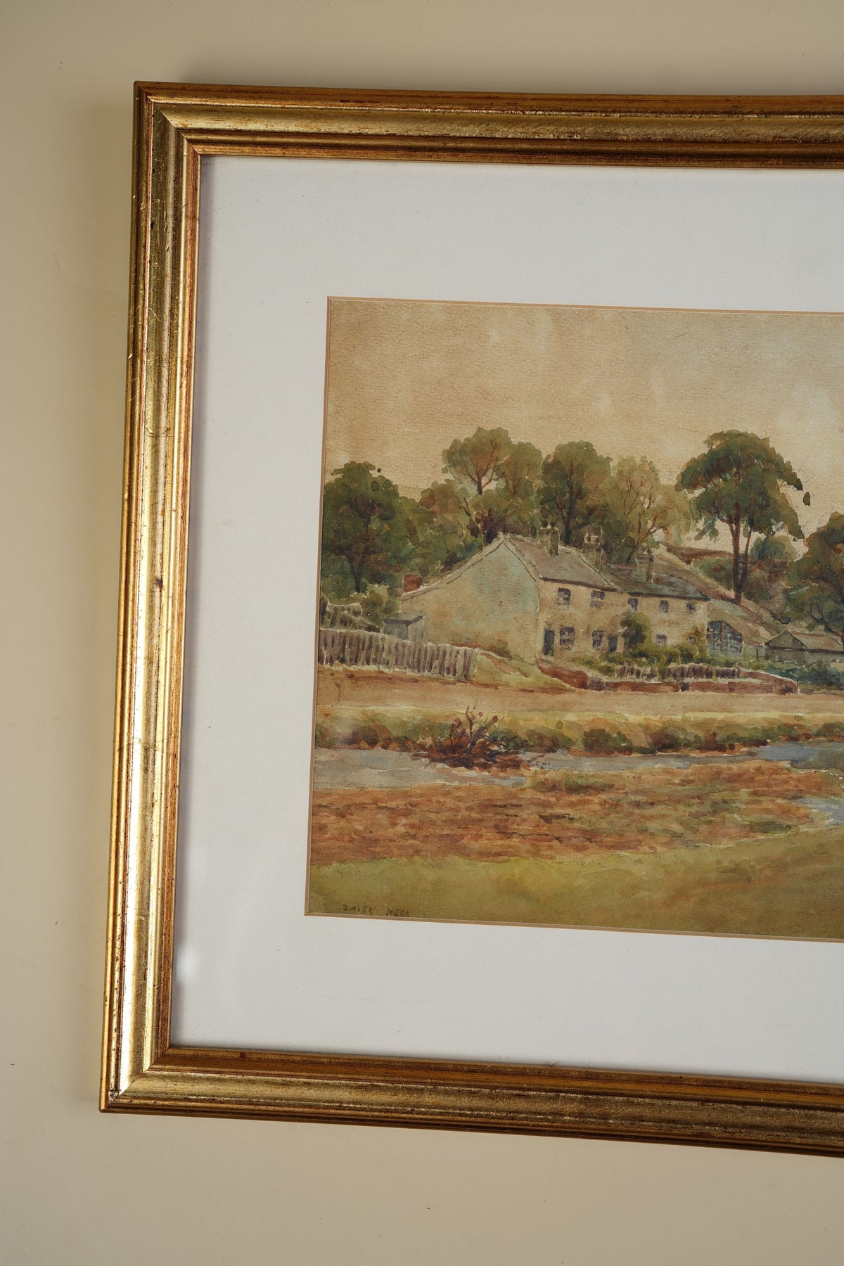Vintage Watercolour — Cottages by the Stream
