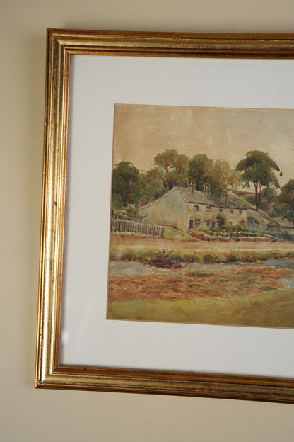 Vintage Watercolour — Cottages by the Stream