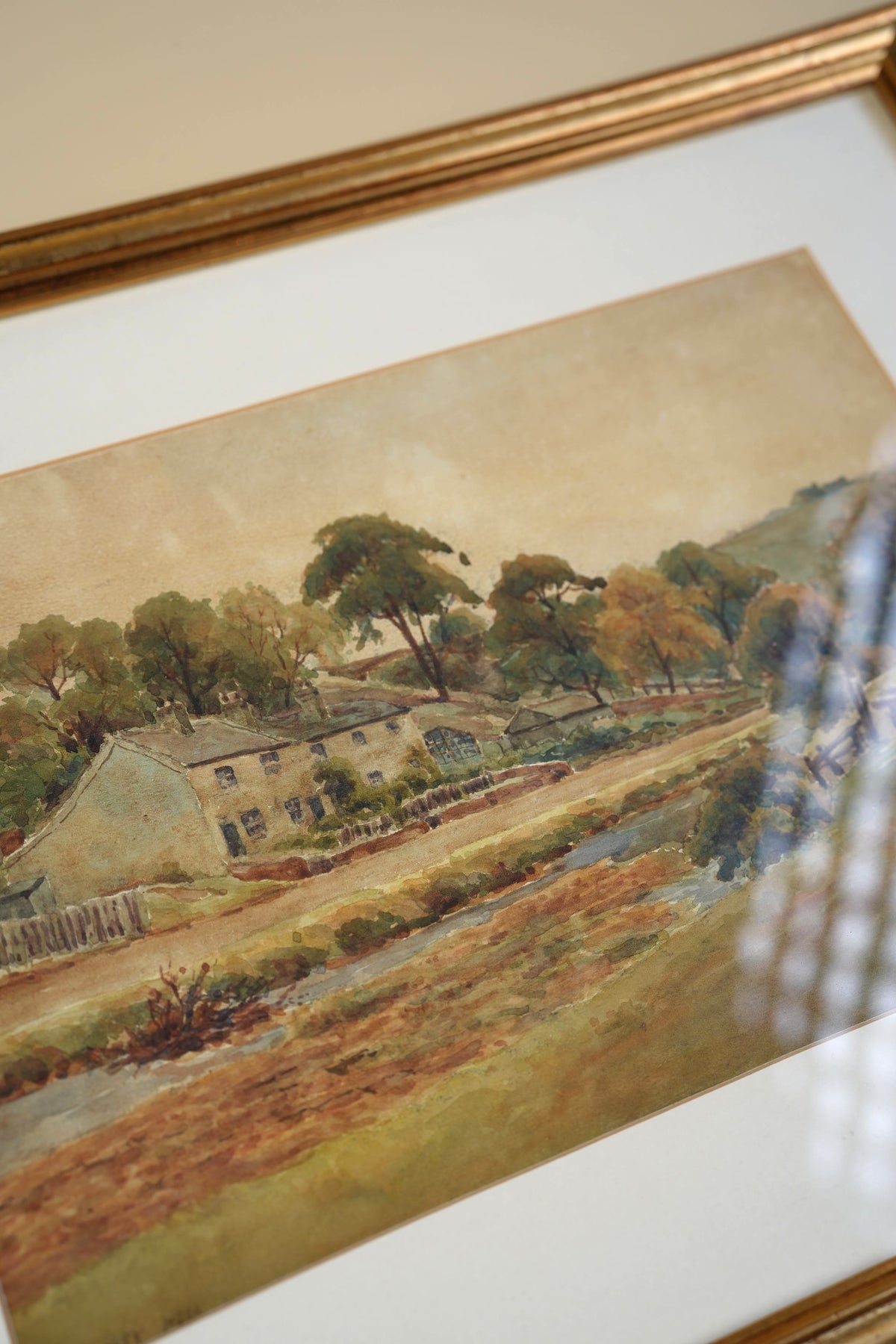 Vintage Watercolour — Cottages by the Stream