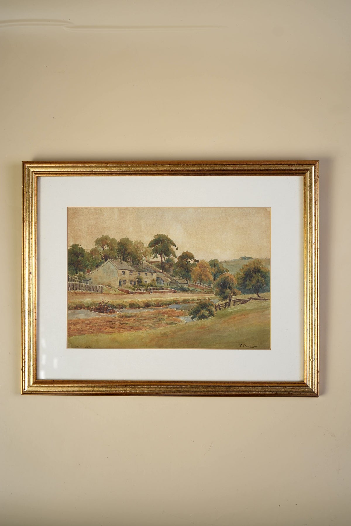 Vintage Watercolour — Cottages by the Stream
