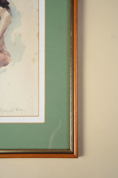 Vintage Watercolour — Seated Nude Figure Study