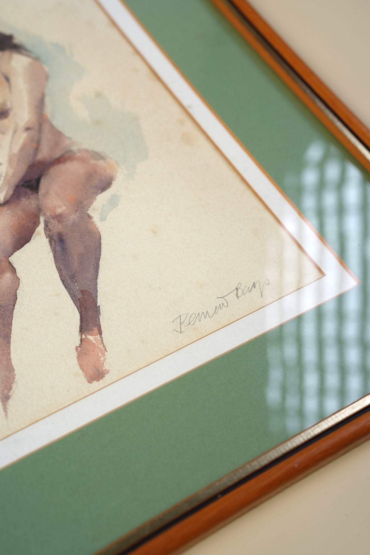 Vintage Watercolour — Seated Nude Figure Study