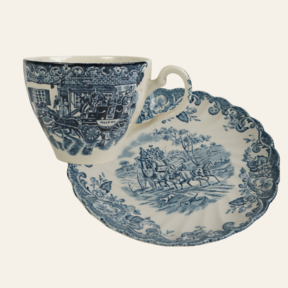 Johnson Bros Coaching Scene Tea Cups & Saucers | Set of 6