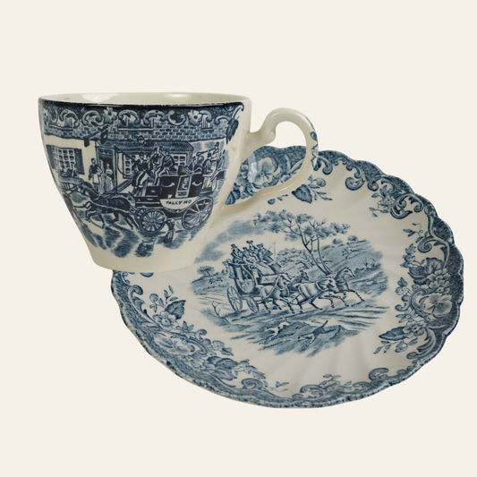 Johnson Bros Coaching Scene Tea Cups & Saucers | Set of 6
