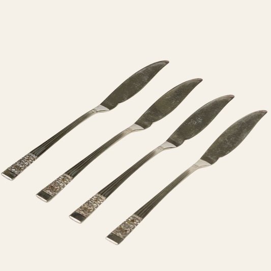 Antique Sliver Plated Floral Butter Knives | Set of 8