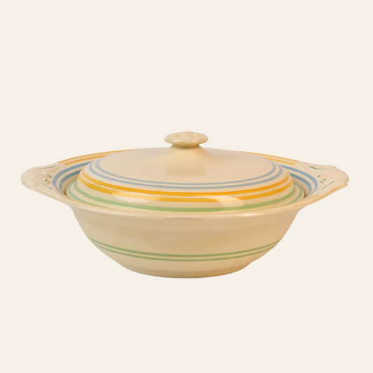 Vintage Blue Yellow Green Stripe Terrine