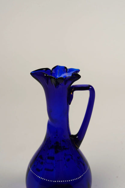 Vintage Cobalt Blue Hand-Painted Blown Glass Vase
