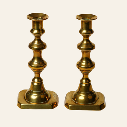Two brass candlesticks- Authentic antique piece 