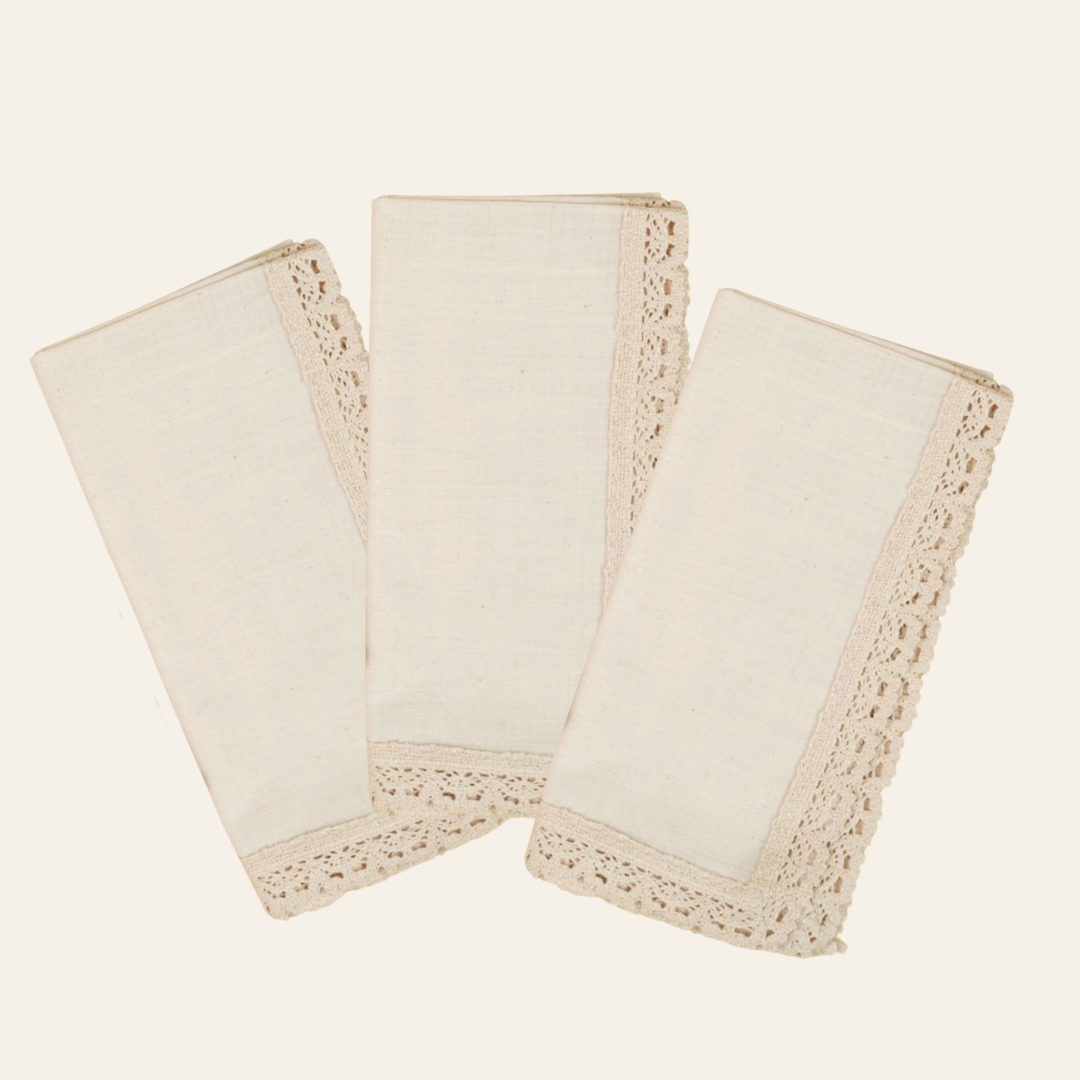 Handloom Cotton Napkins With Crocket Lace | Set of 6
