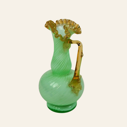 Victorian Uranium Opaline Green Glass Ewer Vase