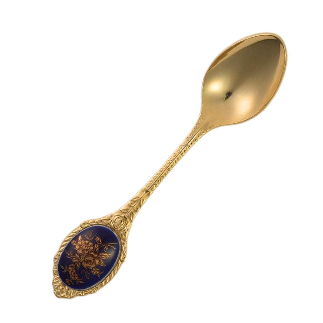 Vintage Tea Spoons With Gilded Floral Inlay | Set of 6