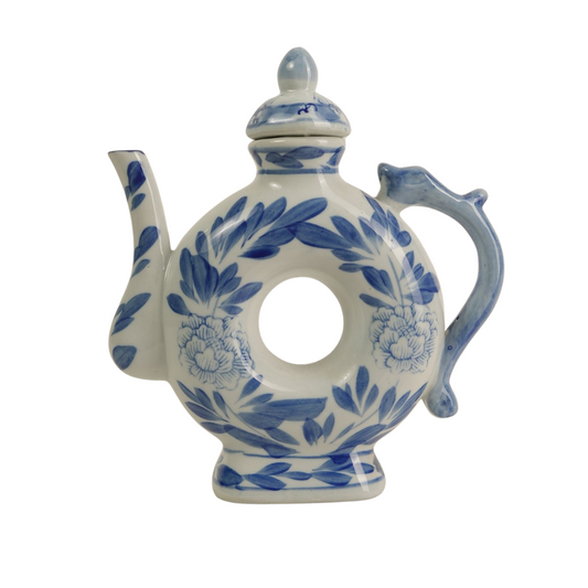 Porcelain Doughnut-Shaped Chinoiserie Teapot