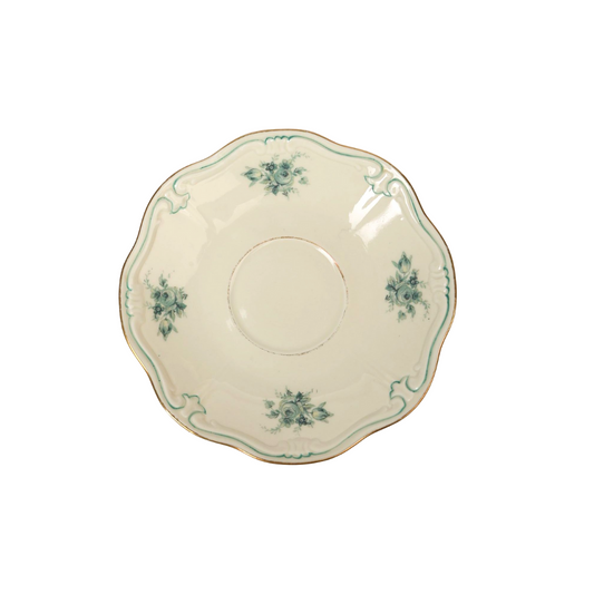 Pair of Teal Garland Saucers with Gilded Rim