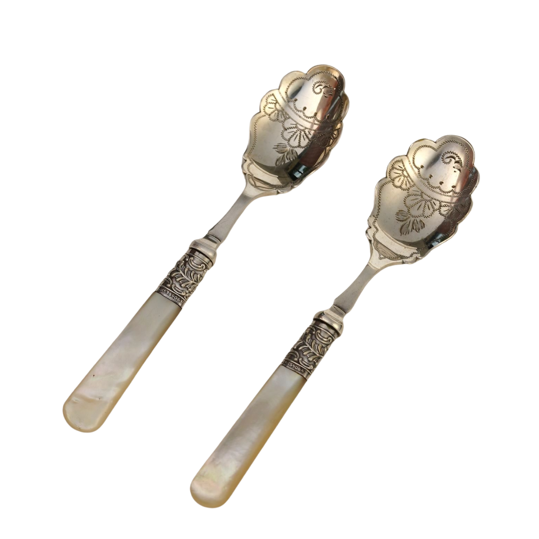 Victorian Silver-Plated Spoons with Mother-of-Pearl Handles | Set of 2