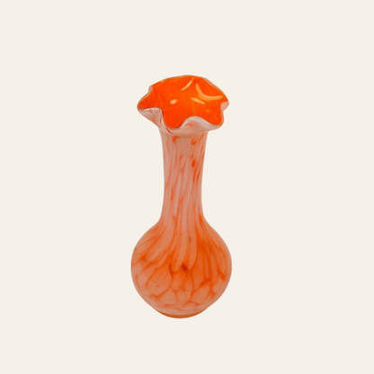 Orange glass vase with a scalloped edge - Authentic antique piece 