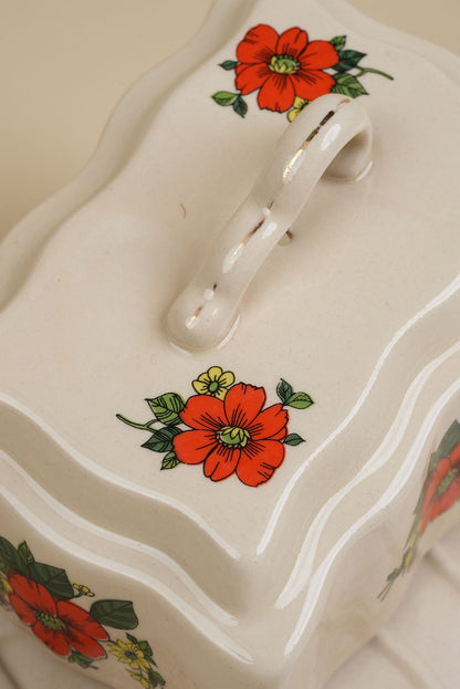 Vintage Red Flower Butter Dish