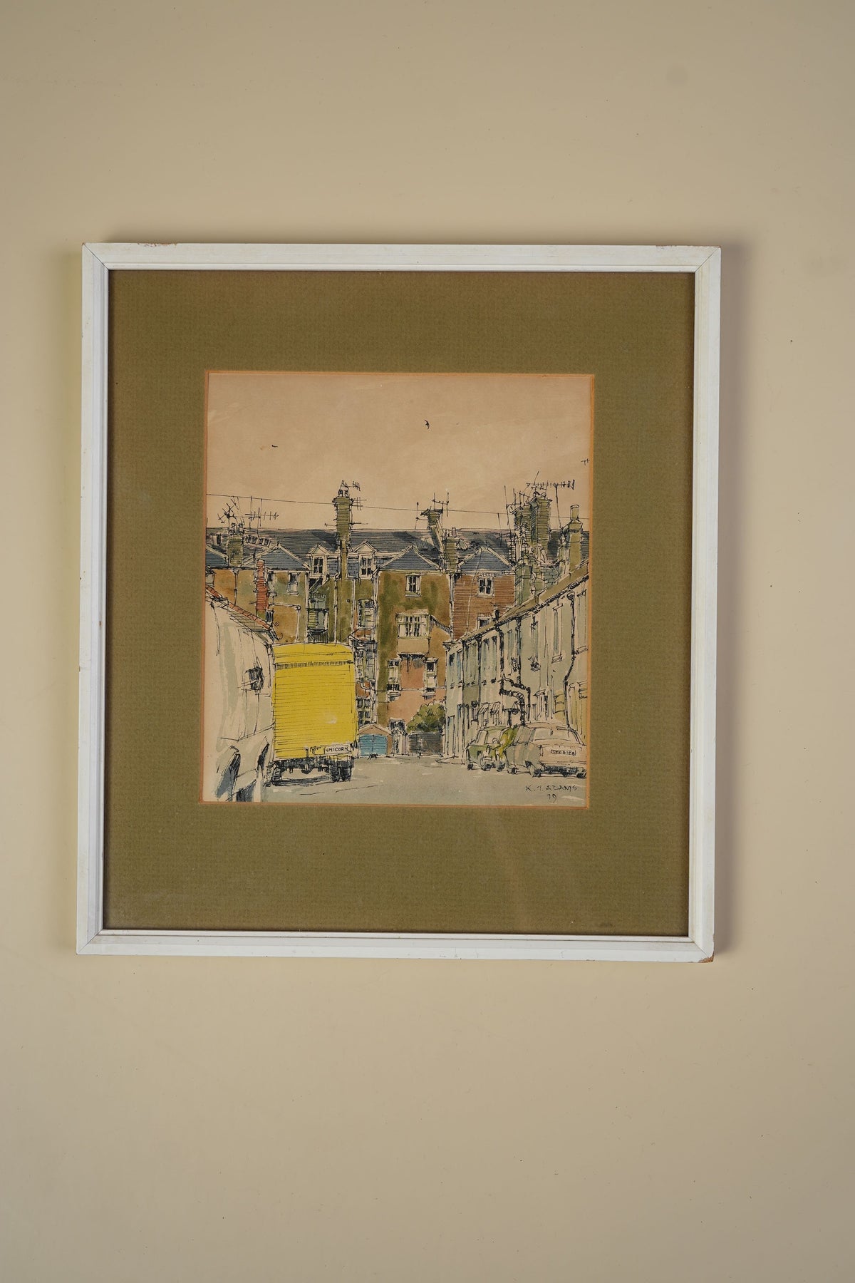 "Worthing Mews" — Vintage Watercolour by K.T. Adams, 1979