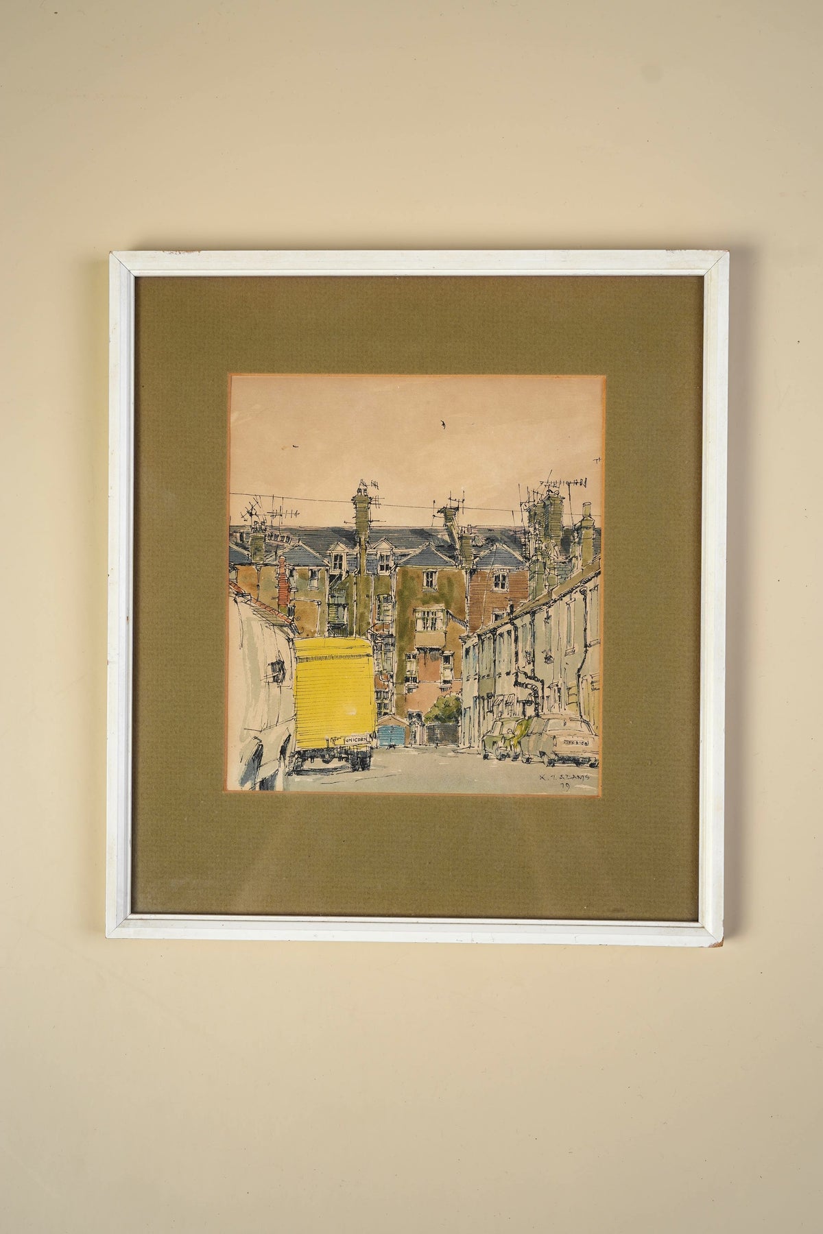 "Worthing Mews" — Vintage Watercolour by K.T. Adams, 1979