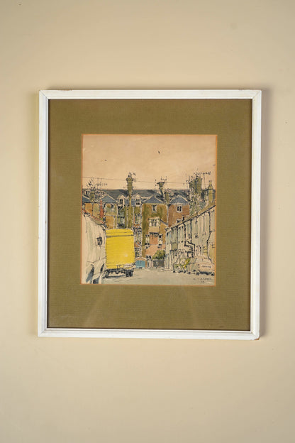 "Worthing Mews" — Vintage Watercolour by K.T. Adams, 1979
