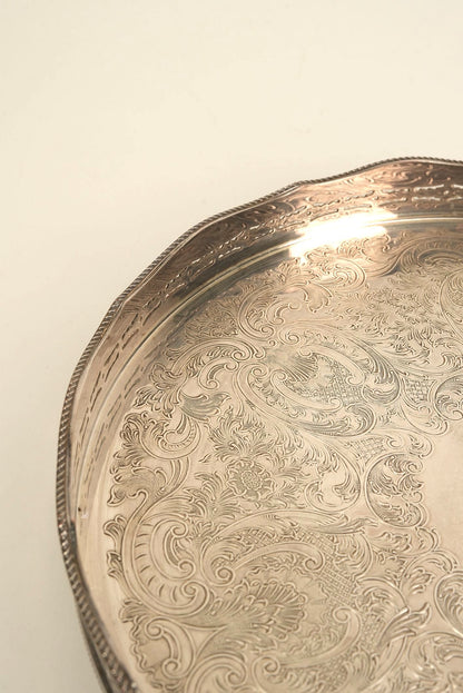 Ornate Silver-Plated Engraved Serving Tray