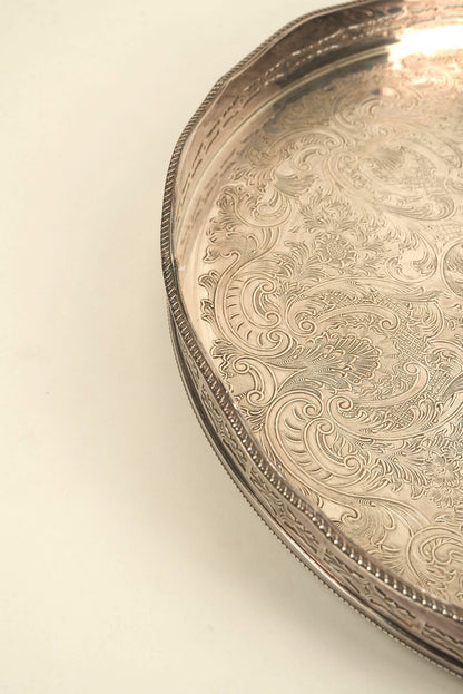 Ornate Silver-Plated Engraved Serving Tray