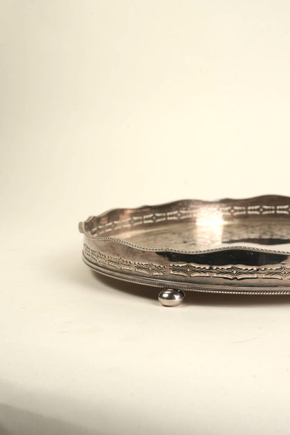Ornate Silver-Plated Engraved Serving Tray