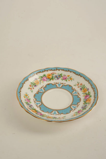 Set of 4 | Antique Staffordshire Saucers with Turquoise & Gold Detailing