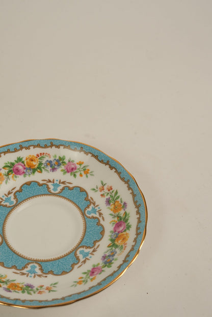 Set of 4 | Antique Staffordshire Saucers with Turquoise & Gold Detailing