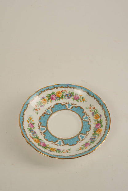 Set of 4 | Antique Staffordshire Saucers with Turquoise & Gold Detailing