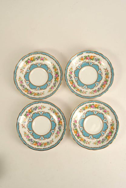 Set of 4 | Antique Staffordshire Saucers with Turquoise & Gold Detailing