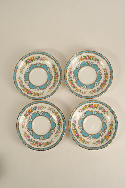 Set of 4 | Antique Staffordshire Saucers with Turquoise & Gold Detailing
