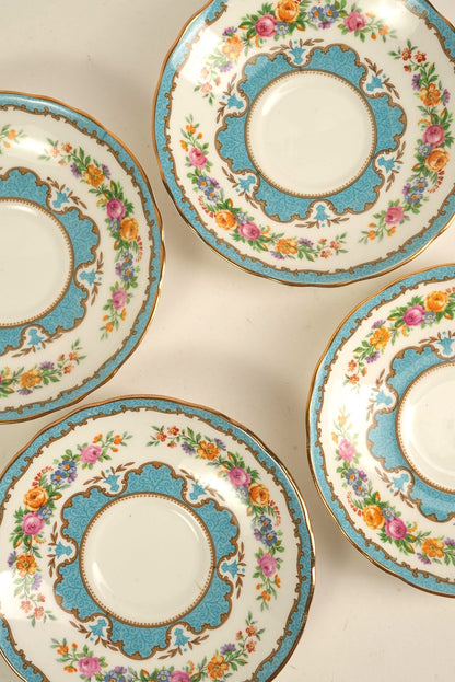 Set of 4 | Antique Staffordshire Saucers with Turquoise & Gold Detailing