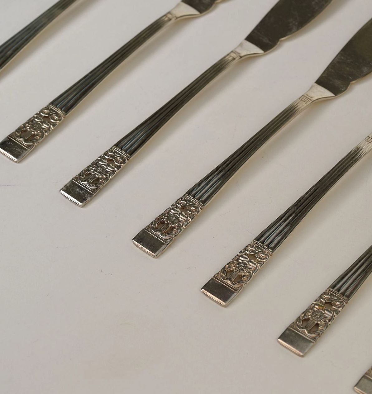 Antique Sliver Plated Floral Butter Knives | Set of 8