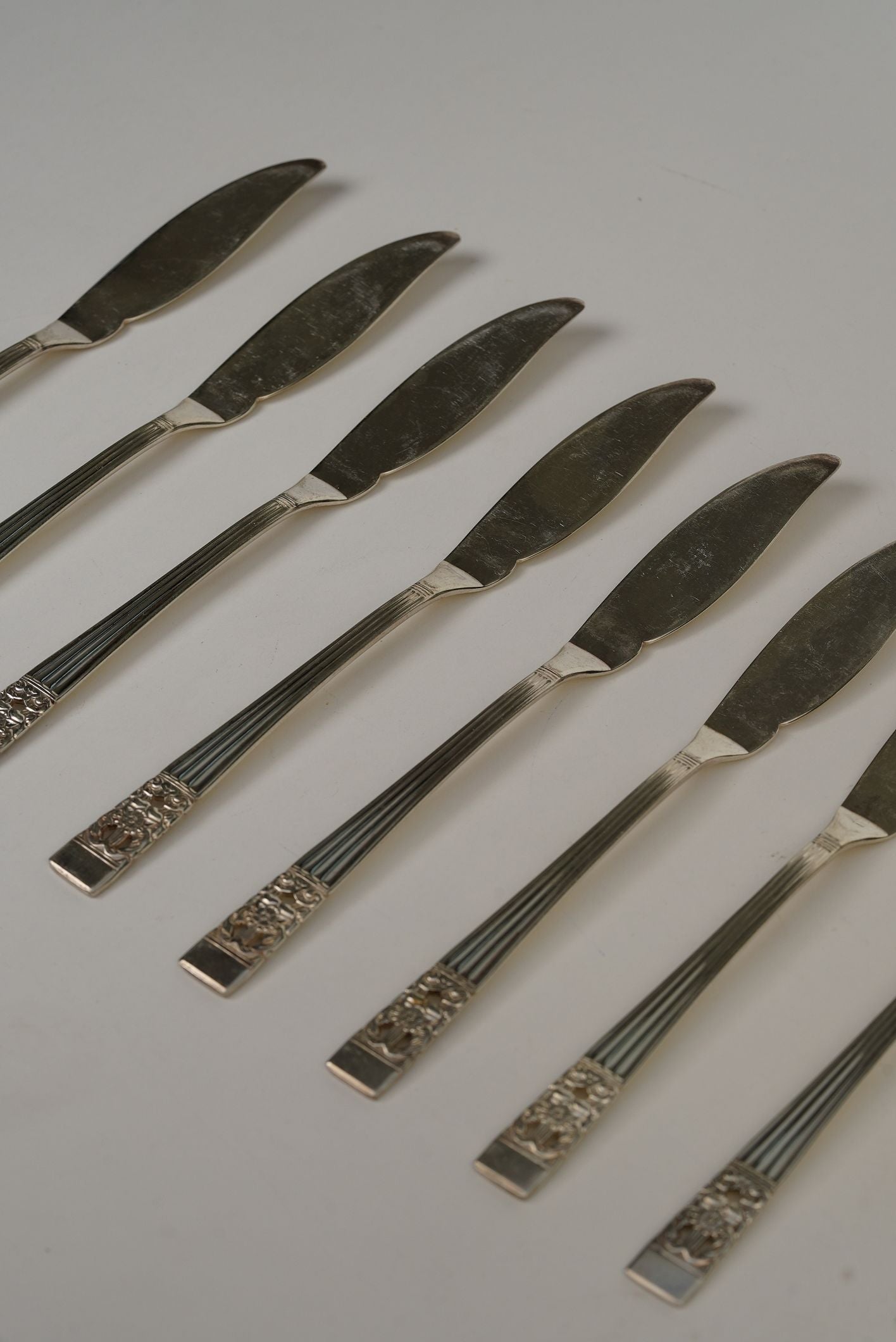 Antique Sliver Plated Floral Butter Knives | Set of 8