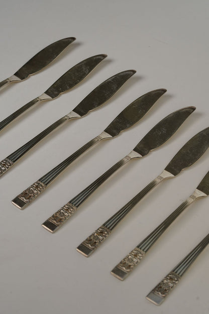 Antique Sliver Plated Floral Butter Knives | Set of 8