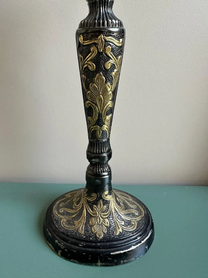 Antique Brass & Enamel Candlestick With Gilt