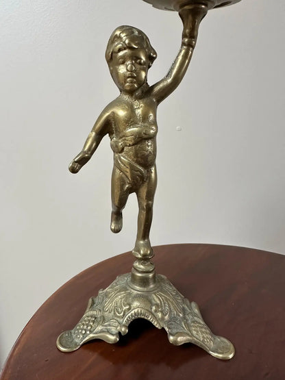 French Brass Cherub Candlestick Holders | Set of 2