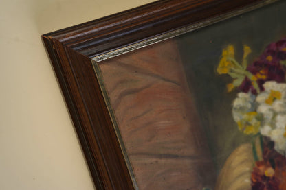 Vintage Oil Painting — Floral Still Life in Stoneware Urn