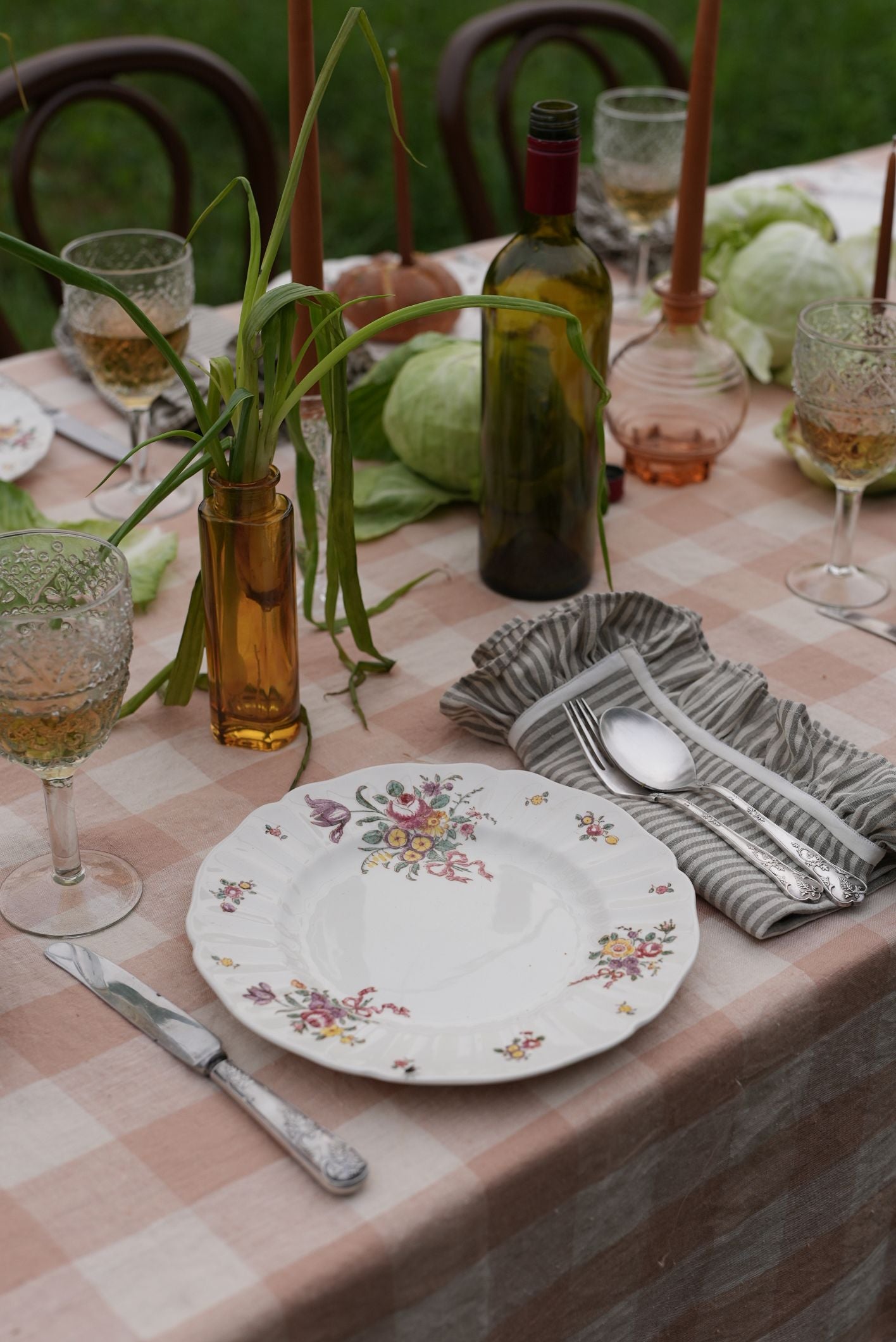 Peach & Off White Checkered Table Cover