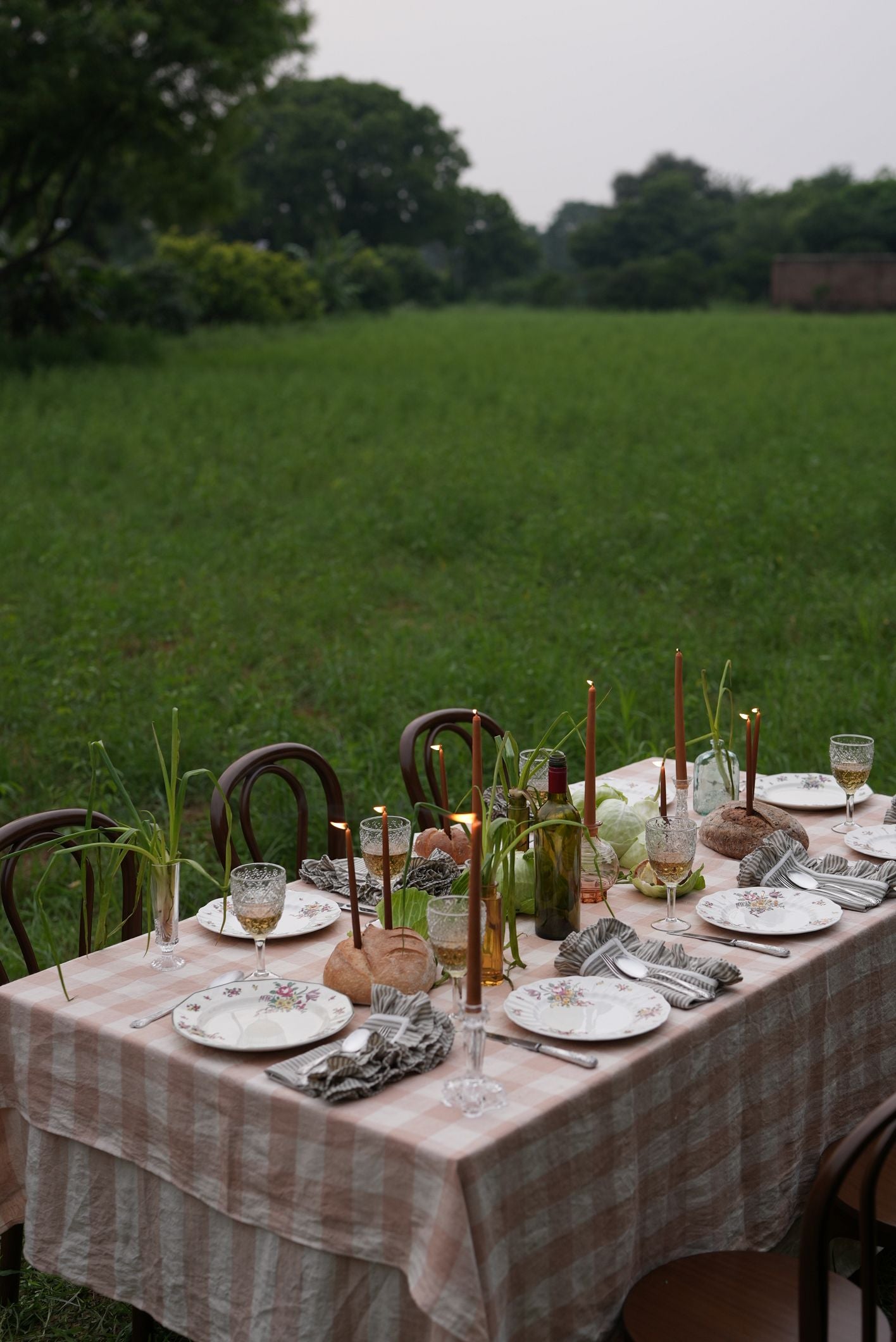 Peach & Off White Checkered Table Cover