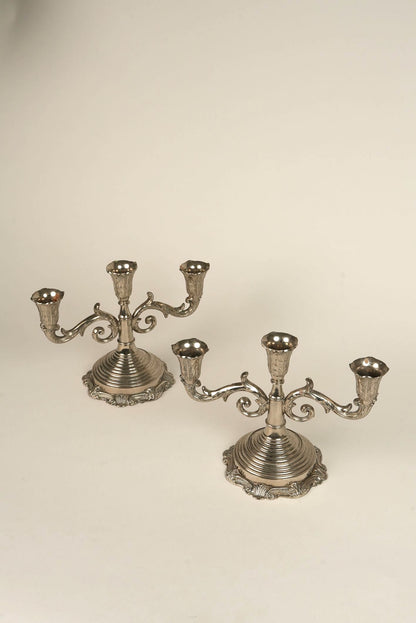 Antique Three-Arm Silver-Plated Candelabra | Set of 2
